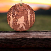 Winter Sasquatch Bigfoot - Raw Cedar Ornament 3x3in