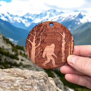 Winter Sasquatch Bigfoot - Raw Cedar Ornament 3x3in