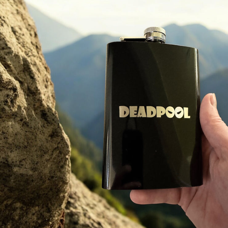 8OZ Deadpool Flask - BLACK, RED, STAINLESS, OR 6OZ LEATHER