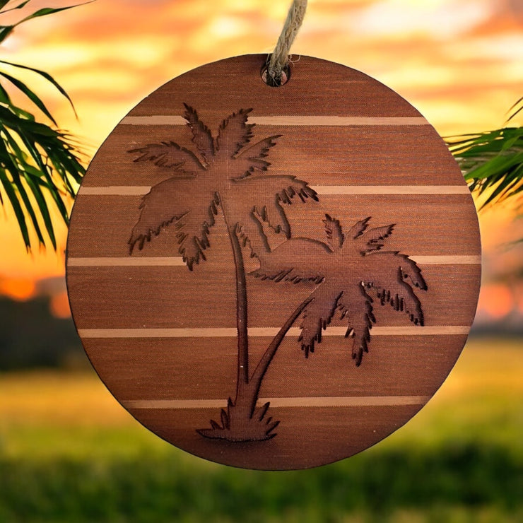 Sunset and Palm Trees - Cedar Ornament