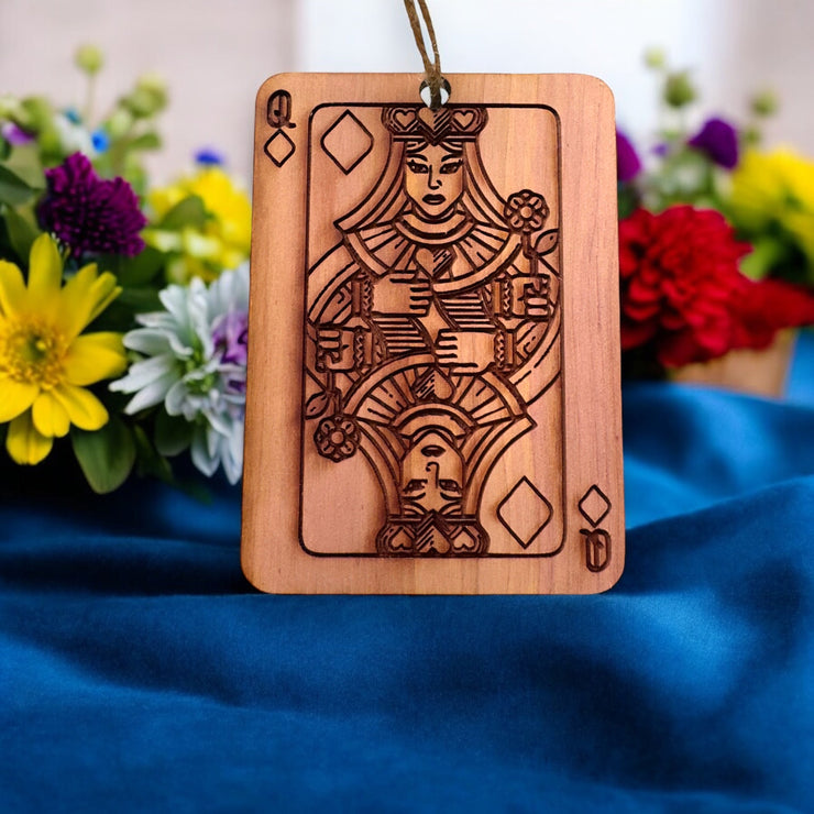 Cedar Ornament - Queen of Diamonds Card