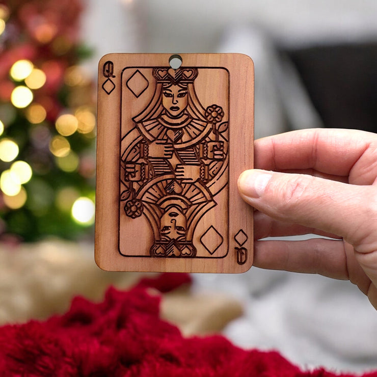 Cedar Ornament - Queen of Diamonds Card