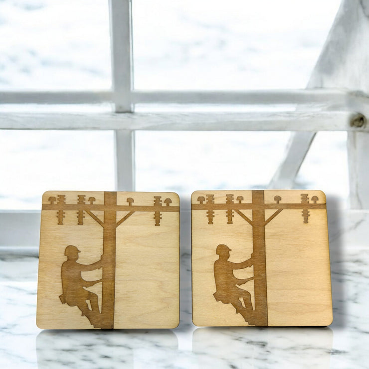 Lineman Coasters Set of 2 - Raw Wood