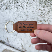 Keychain - Rectangle - I love you to the moon and back - Leather