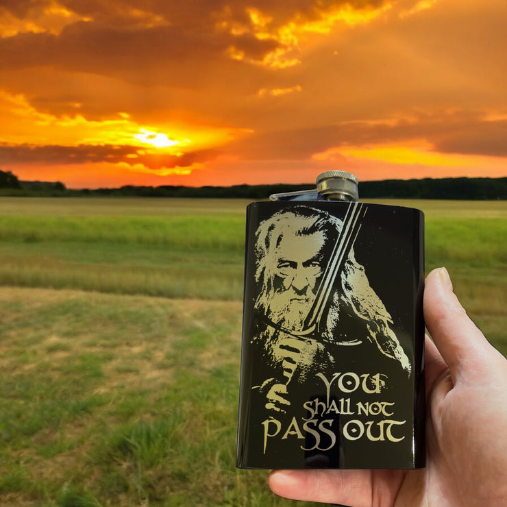 8oz BLACK You Shall Not Pass Out Flask