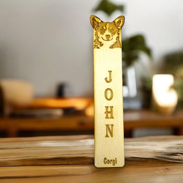 Bookmark - PERSONALIZED Corgi Dog - Birch wood