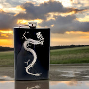 8oz BLACK Chinese Dragon Flask