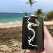 8oz BLACK Chinese Dragon Flask