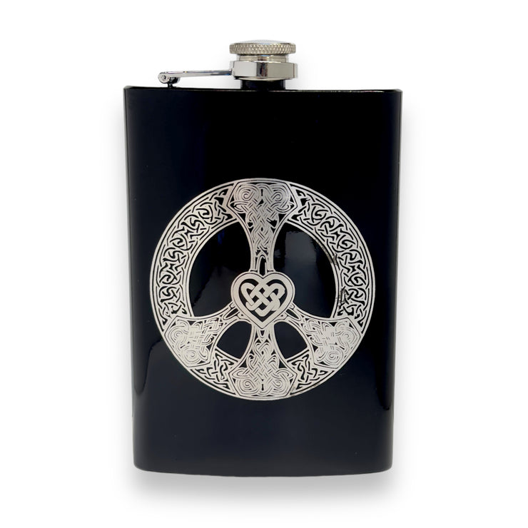 8oz BLACK Celtic Love and Peace Flask