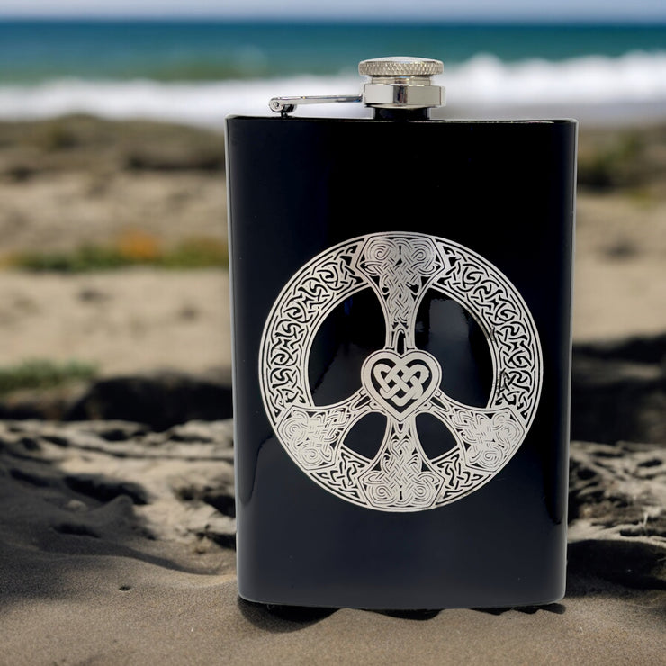 8oz BLACK Celtic Love and Peace Flask