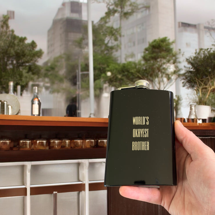 8oz BLACK World's Okayest Brother Flask