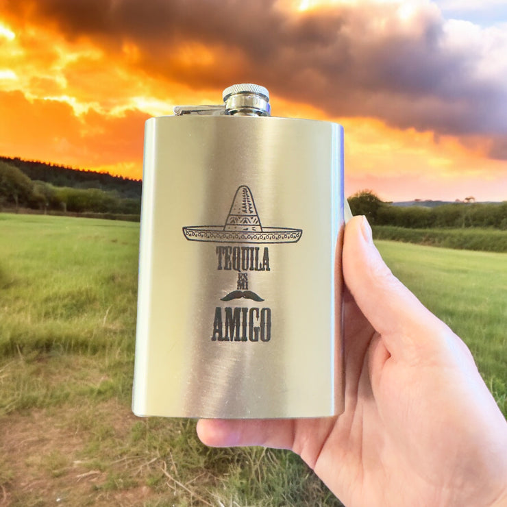 8oz Tequila Es Mi Amigo Stainless Steel Flask