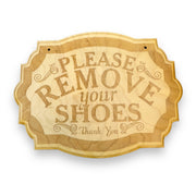 Please Remove Your Shoes - Raw Wood Door Sign 7x9.5in