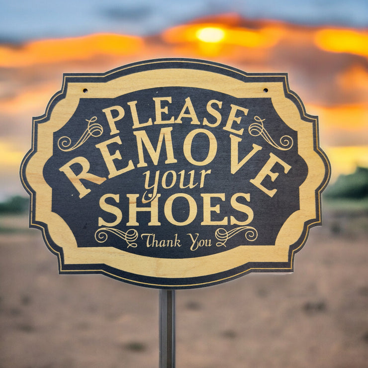 Please Remove Your Shoes - Black Door Sign 7x9.5in