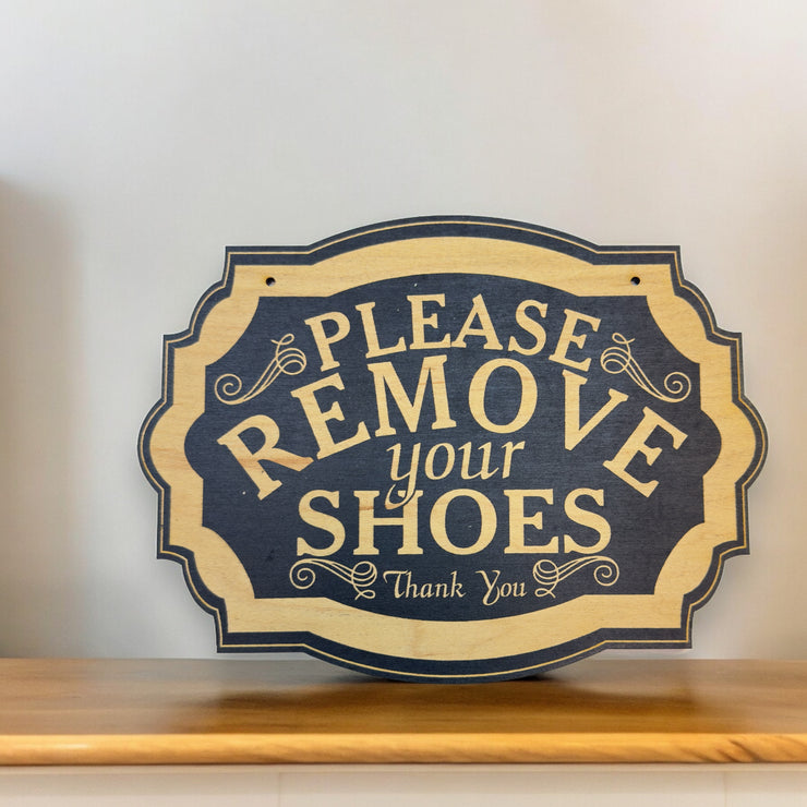 Please Remove Your Shoes - Black Door Sign 7x9.5in