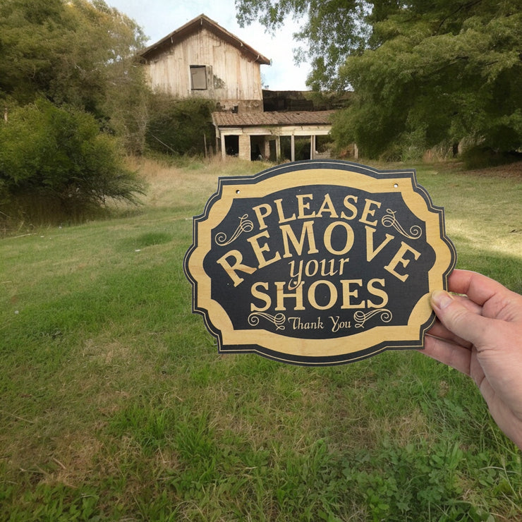 Please Remove Your Shoes - Black Door Sign 7x9.5in