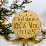 Ornament - 2025 Our First Christmas as Mr and Mrs - Raw Wood 3x3in