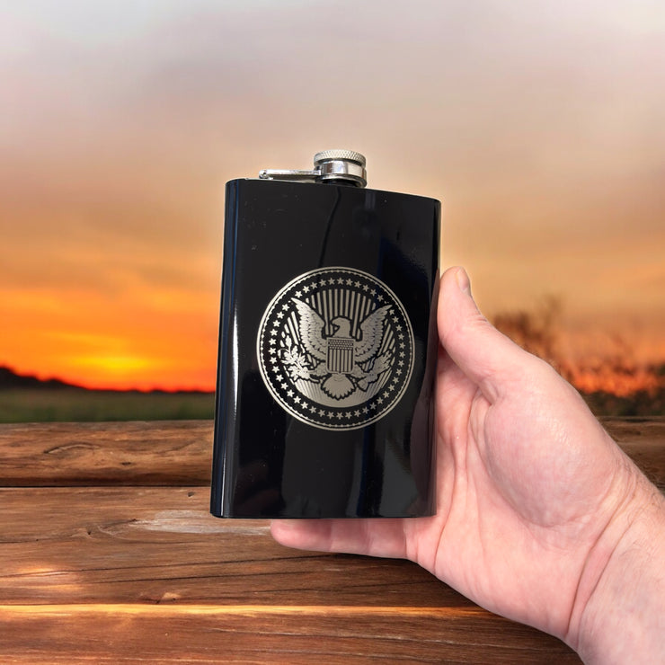 8oz Presidential Seal Black Flask