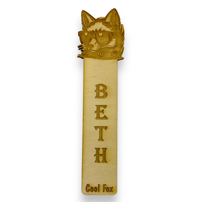 Bookmark - PERSONALIZED Cool Fox - Birch wood