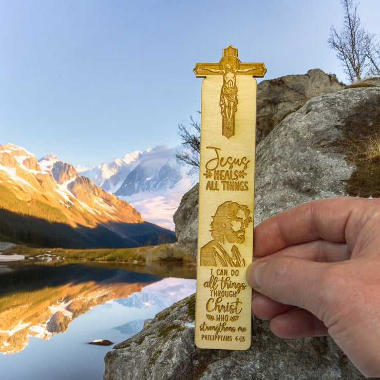 Bookmark - Jesus Heals all things - Birch wood Jesus Religious