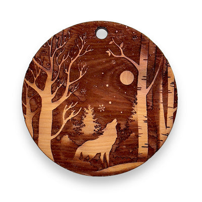 Winter Wolf - Raw Cedar Ornament 3x3in