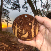 Winter Wolf - Raw Cedar Ornament 3x3in