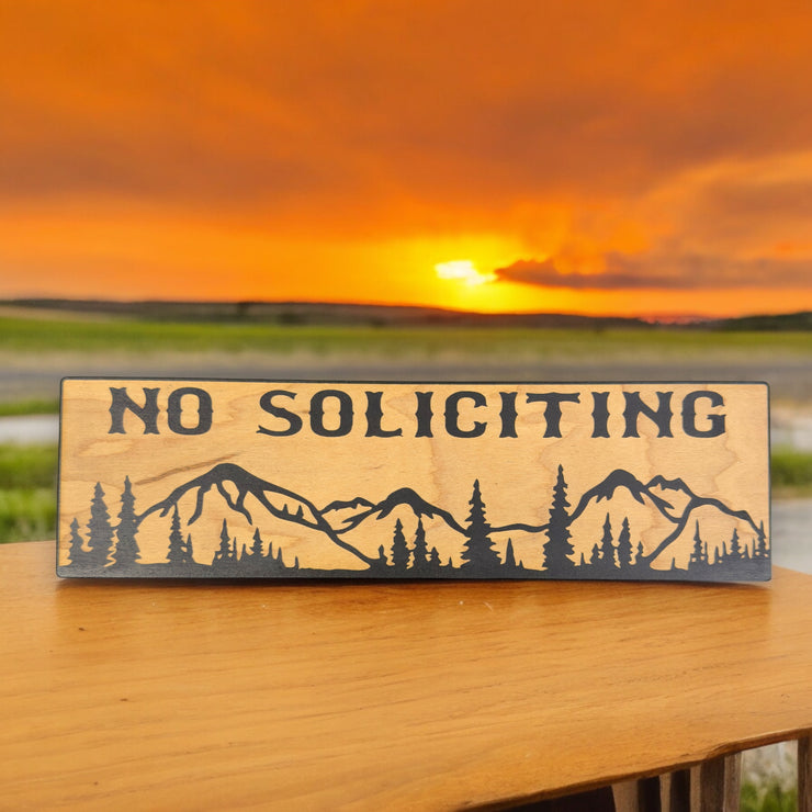 No Soliciting Mountain Scene - BLACK Sign 4"x12"