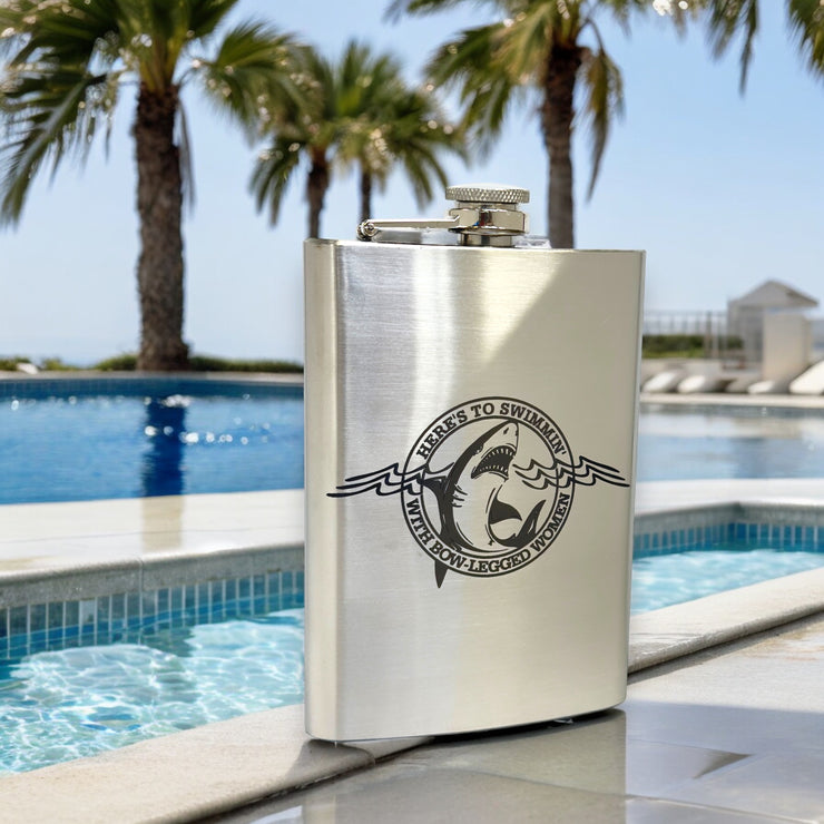 8oz Here's to Swimmin with Bowlegged Women Stainless Steel Flask