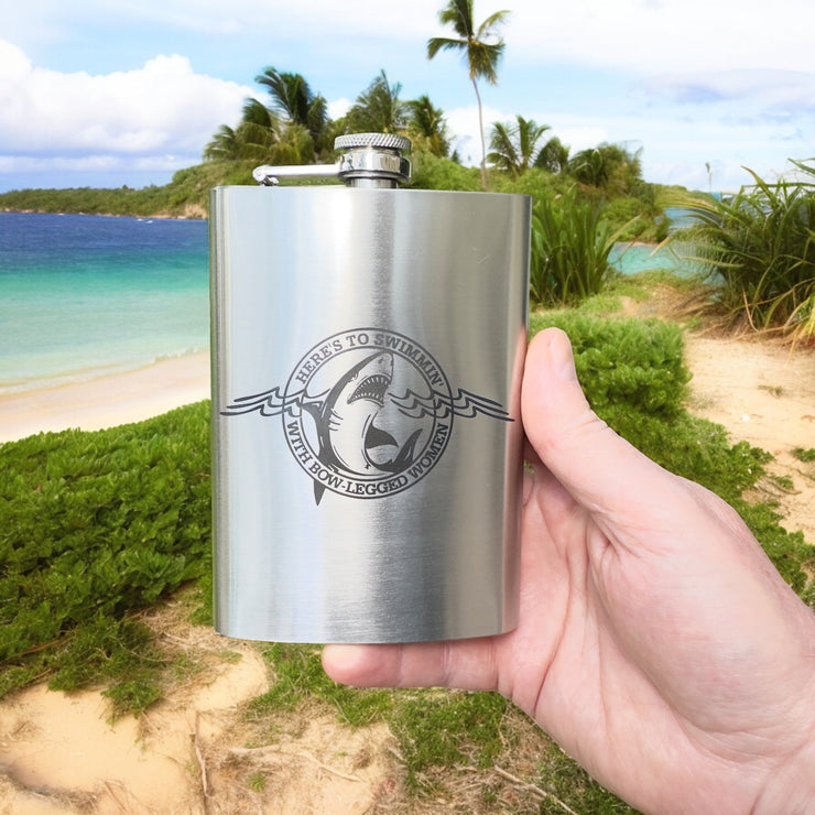 8oz Here's to Swimmin with Bowlegged Women Stainless Steel Flask