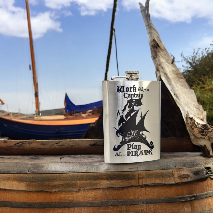 8oz Work like a Captain - Play like a Pirate Stainless Steel Flask