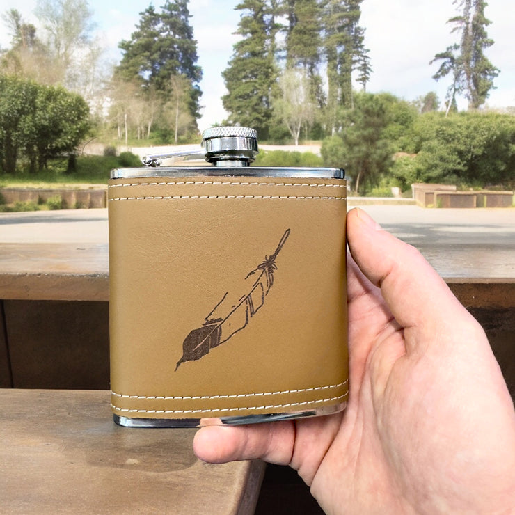 6oz Feather Leather Flask