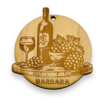 Ornament - PERSONALIZED Wine and Grapes Raw Wood