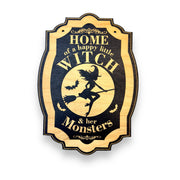 Home of a Happy Little Witch - Black Halloween Door Sign 7x9