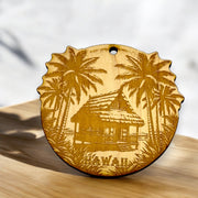 Ornament - Hawaii with Tiki Hut Raw Wood