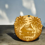 Ornament - Hawaii with Tiki Hut Raw Wood