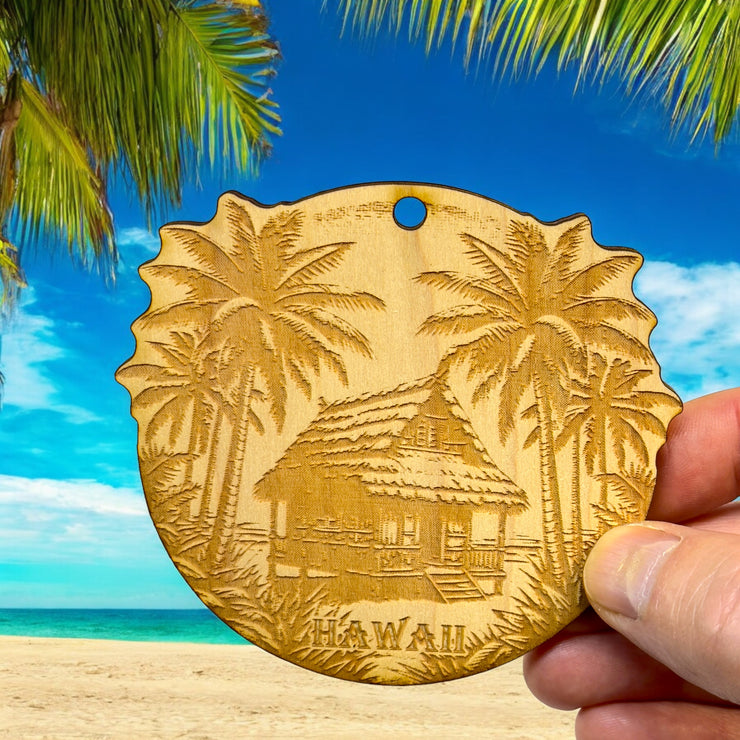 Ornament - Hawaii with Tiki Hut Raw Wood