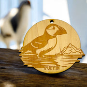 Ornament - Puffin Bird Raw Wood