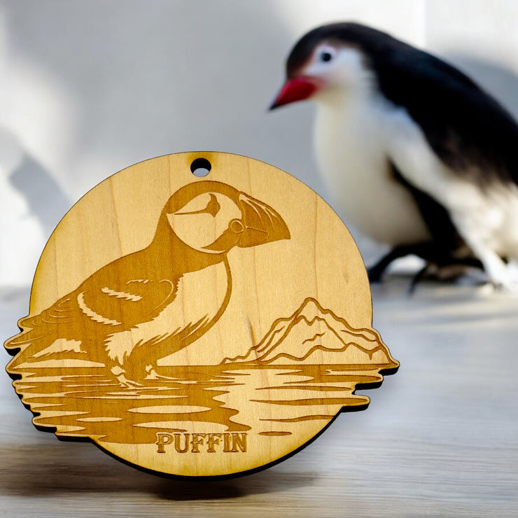 Ornament - Puffin Bird Raw Wood