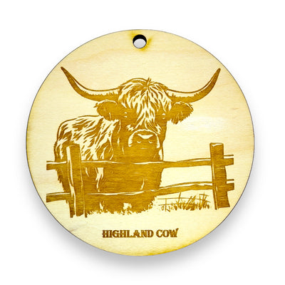 Ornament - Highland Cow Raw Wood