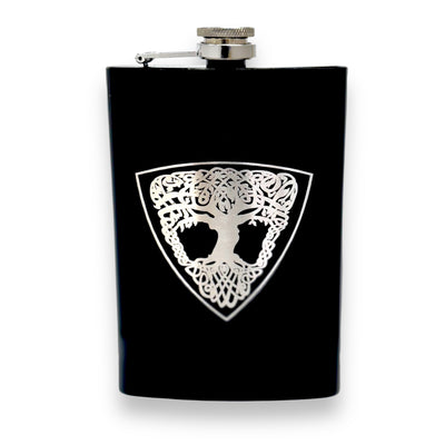 8oz BLACK Celtic Tree of Life Flask