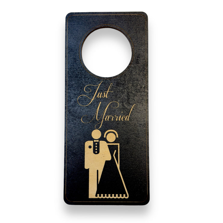 Door Hanger - Black - Just Married 9x4 Inches