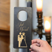 Door Hanger - Black - Just Married 9x4 Inches