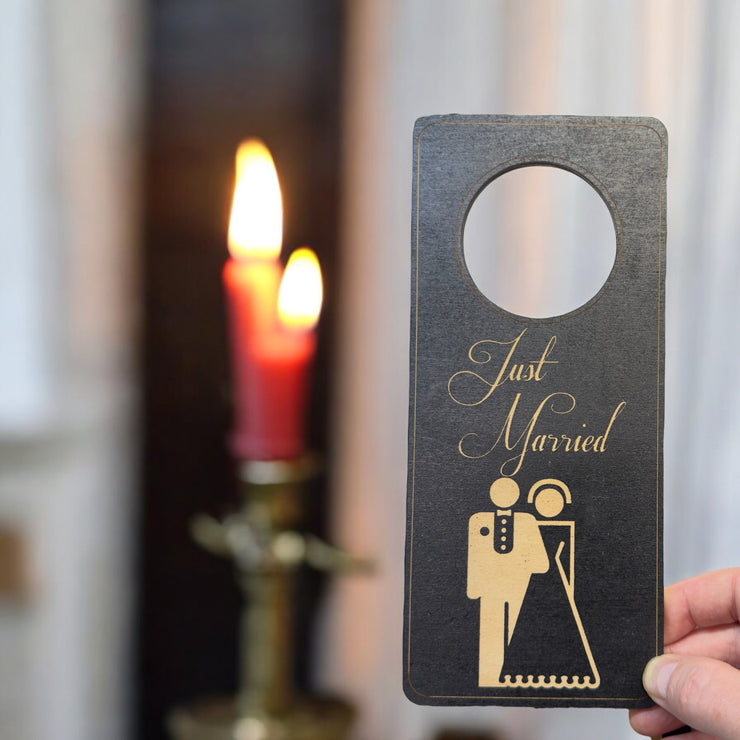 Door Hanger - Black - Just Married 9x4 Inches