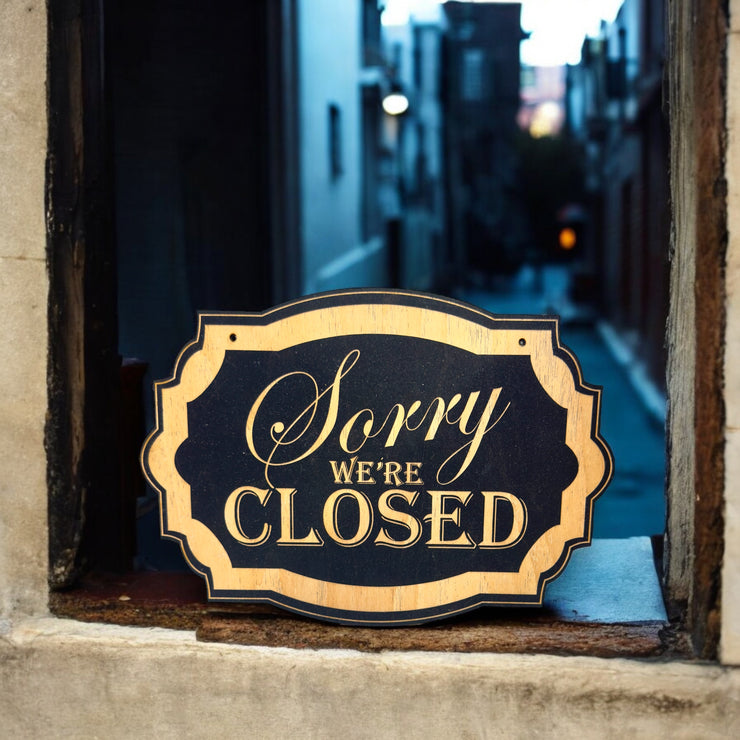 Sorry We're Closed - Black Door Sign 7x9.5in