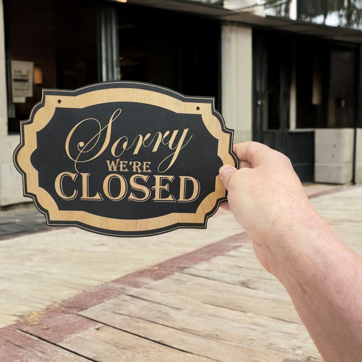 Sorry We're Closed - Black Door Sign 7x9.5in