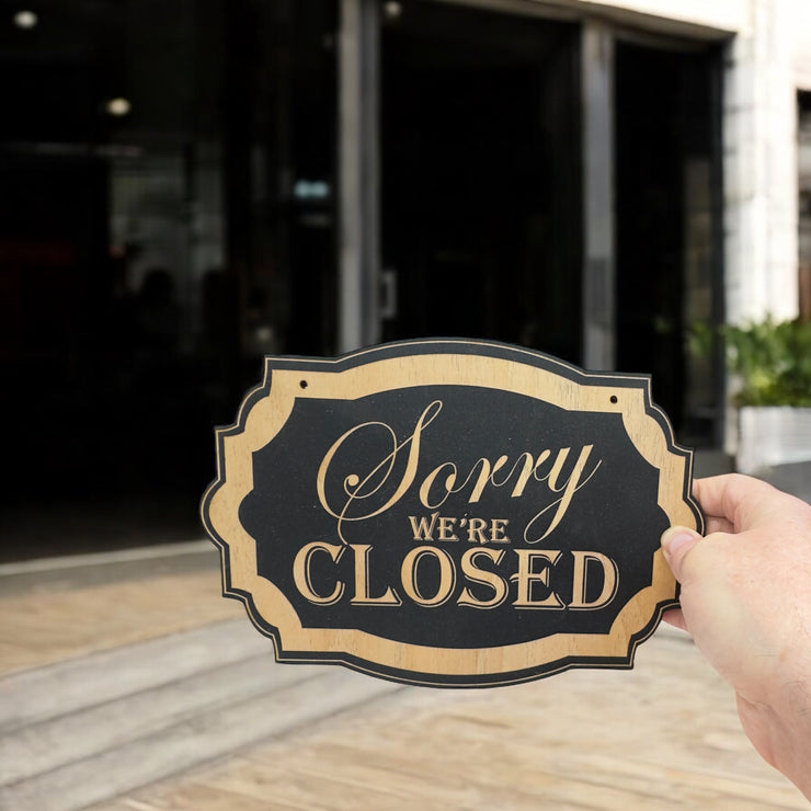 Sorry We're Closed - Black Door Sign 7x9.5in