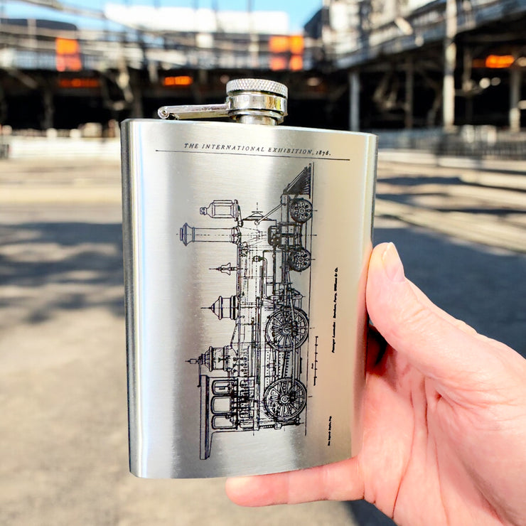 8oz Steam Locomotive International Stainless Steel Flask