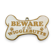 Ornament - White - Beware of the Wigglebutts - Dog Ornament