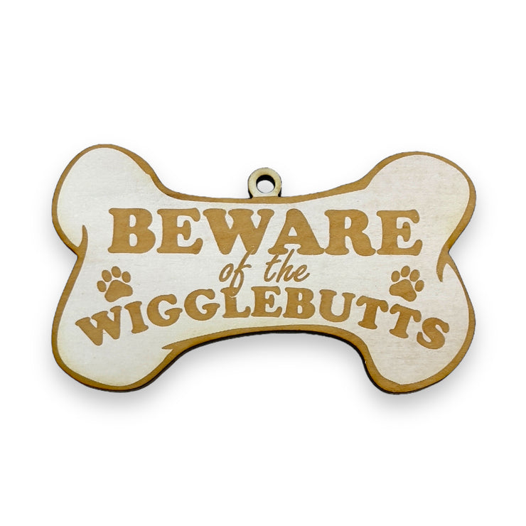 Ornament - White - Beware of the Wigglebutts - Dog Ornament