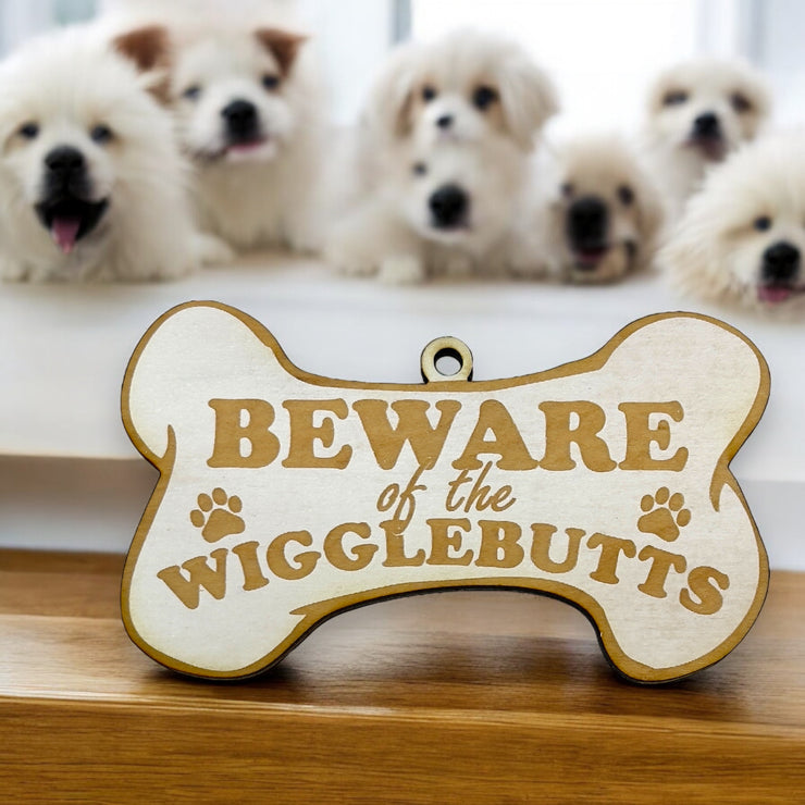 Ornament - White - Beware of the Wigglebutts - Dog Ornament